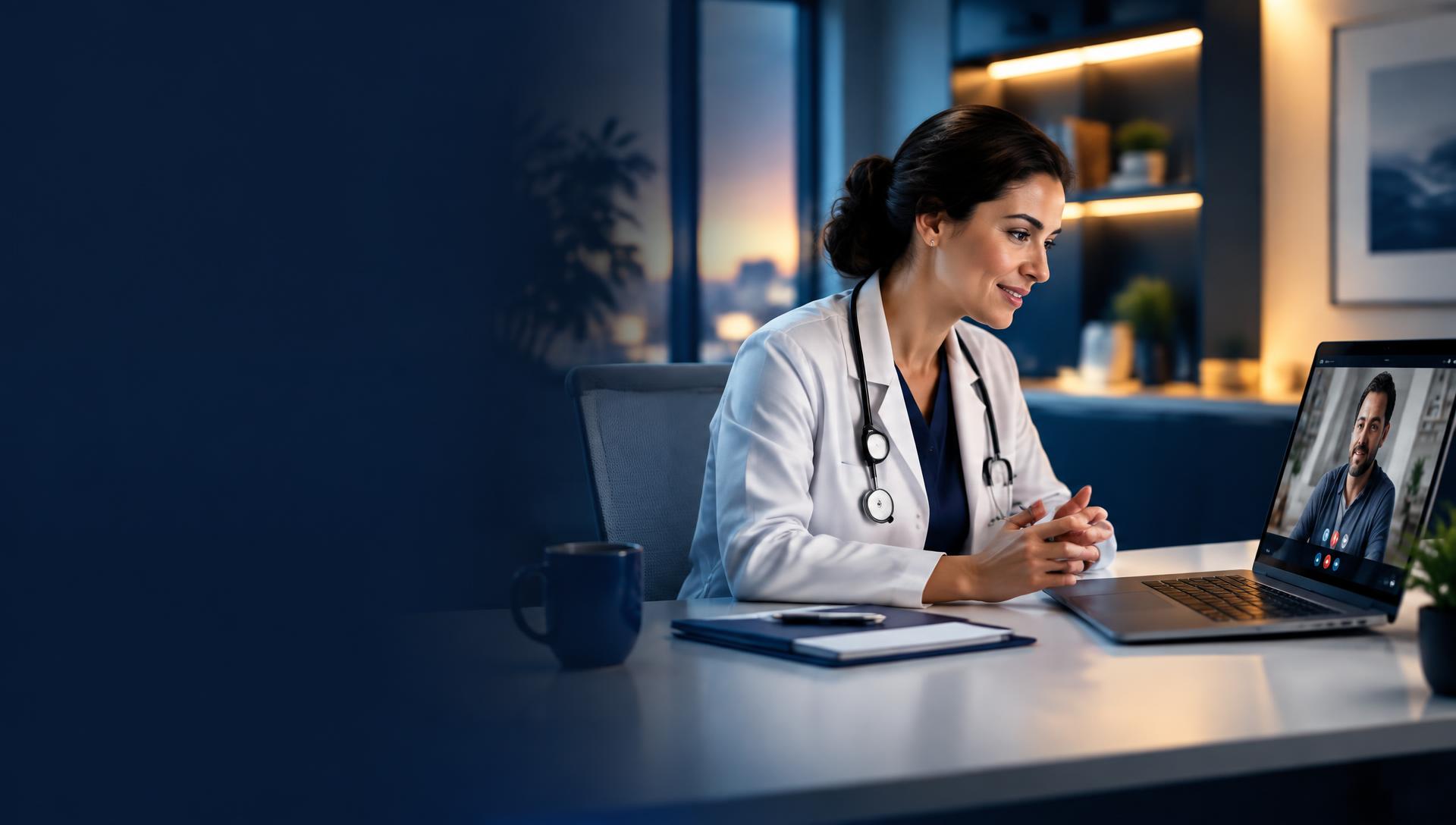 Médica atendendo paciente por telemedicina